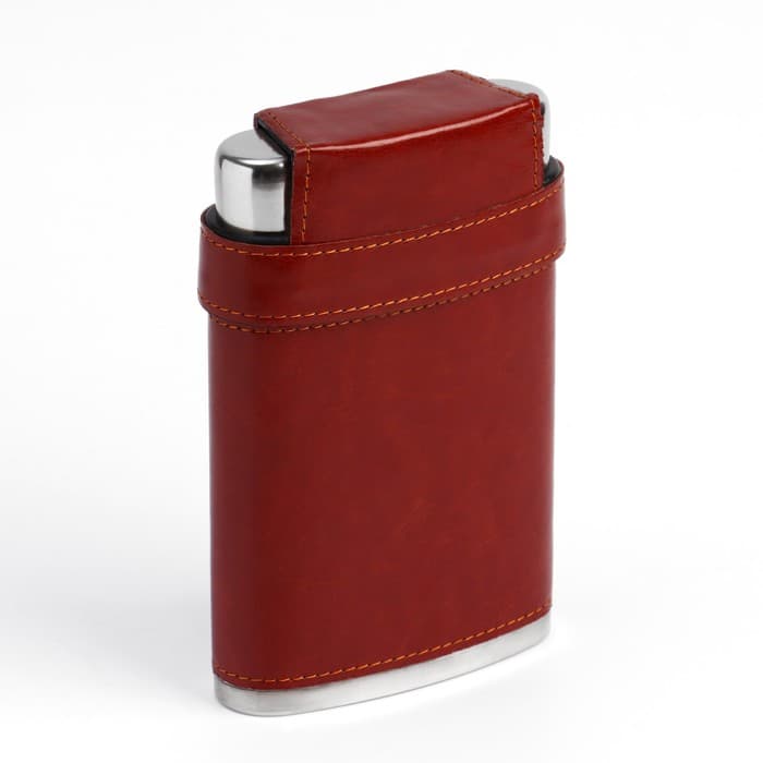 Фляжка Мастер К, 240 мл, 3 стопки и воронка, в чехле, 8 oz, нержавеющая сталь, экокожа, красная