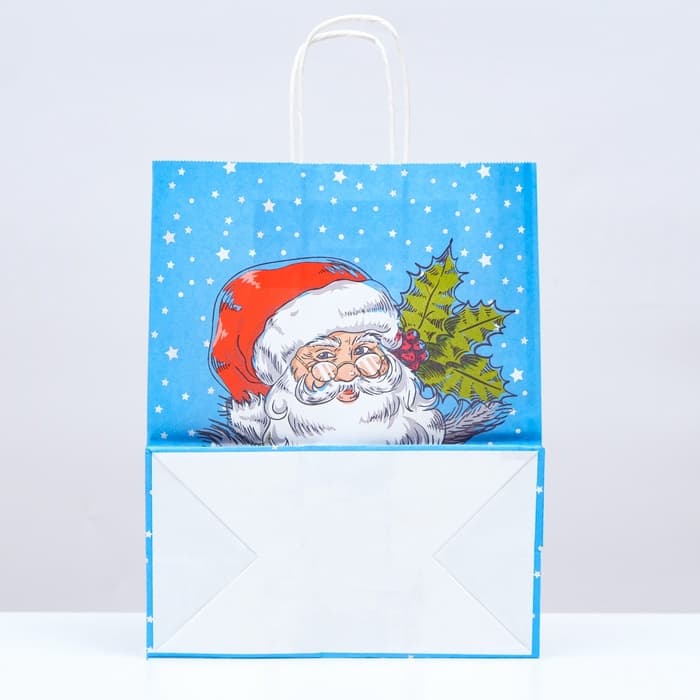 Пакет бумажный подарочный новогодний крафт «Дедушка мороз» 22×12×27 см