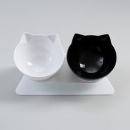 Миски, 27.5×14×15 см, 2 шт., на белой подставке, пластик, чёрная, белая