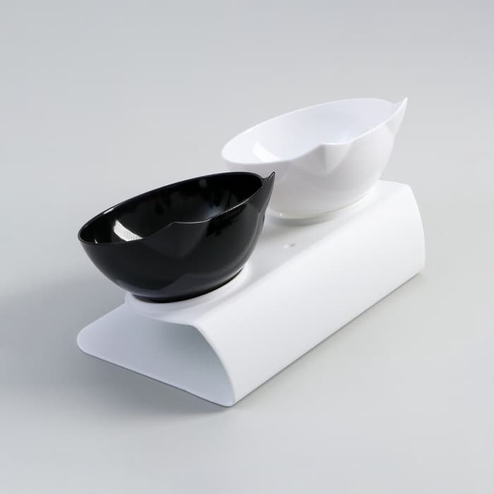 Миски, 27.5×14×15 см, 2 шт., на белой подставке, пластик, чёрная, белая