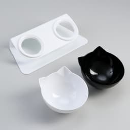 Миски, 27.5×14×15 см, 2 шт., на белой подставке, пластик, чёрная, белая