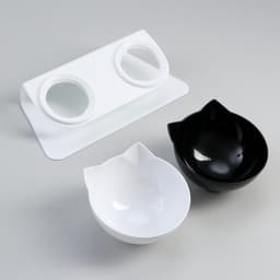 Миски, 27.5×14×15 см, 2 шт., на белой подставке, пластик, чёрная, белая