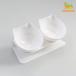 Миски, 27.5×14×15 см, 2 шт., на белой подставке, пластик, белые
