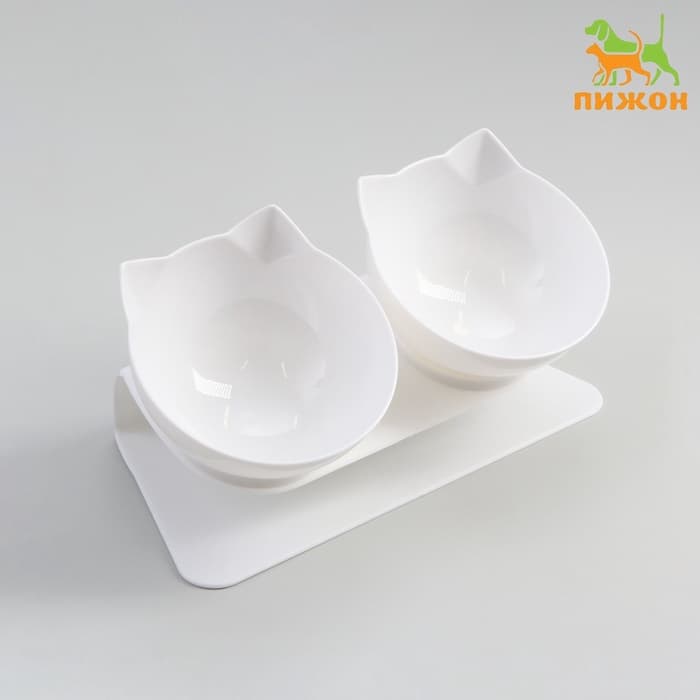 Миски, 27.5×14×15 см, 2 шт., на белой подставке, пластик, белые