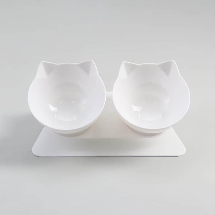 Миски, 27.5×14×15 см, 2 шт., на белой подставке, пластик, белые