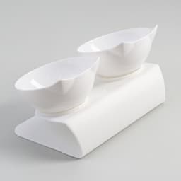 Миски, 27.5×14×15 см, 2 шт., на белой подставке, пластик, белые