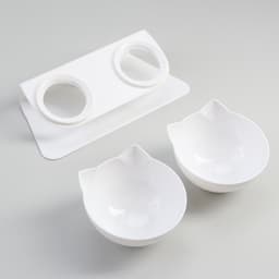 Миски, 27.5×14×15 см, 2 шт., на белой подставке, пластик, белые