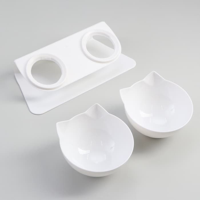 Миски, 27.5×14×15 см, 2 шт., на белой подставке, пластик, белые