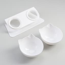 Миски, 27.5×14×15 см, 2 шт., на белой подставке, пластик, белые