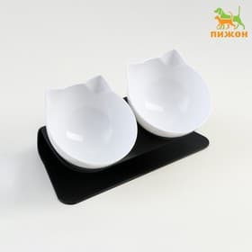 Миски, 27.5×14×15 см, 2 шт., на чёрной подставке, пластик, белые