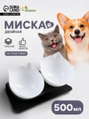 Миски, 27.5×14×15 см, 2 шт., на чёрной подставке, пластик, белые