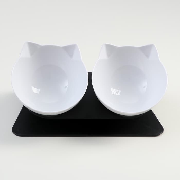 Миски, 27.5×14×15 см, 2 шт., на чёрной подставке, пластик, белые