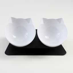 Миски, 27.5×14×15 см, 2 шт., на чёрной подставке, пластик, белые