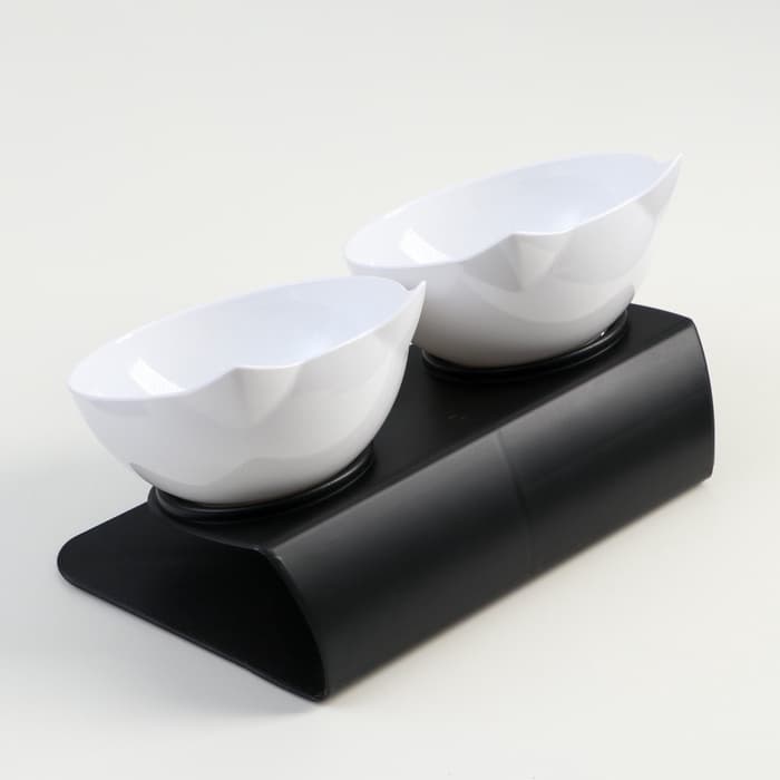 Миски, 27.5×14×15 см, 2 шт., на чёрной подставке, пластик, белые