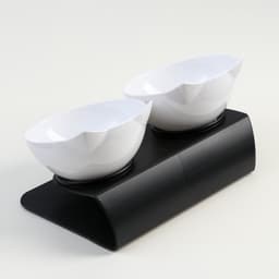 Миски, 27.5×14×15 см, 2 шт., на чёрной подставке, пластик, белые