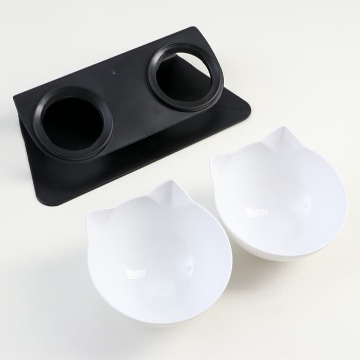 Миски, 27.5×14×15 см, 2 шт., на чёрной подставке, пластик, белые