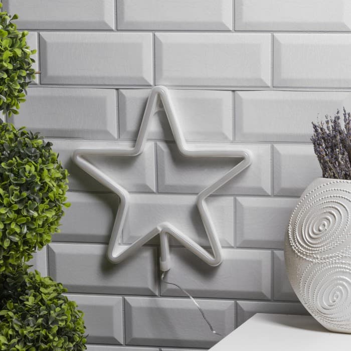 Неоновая вывеска «Звезда» 28×28 см, батарейки ААх3 (не в комплекте), USB, свечение голубое