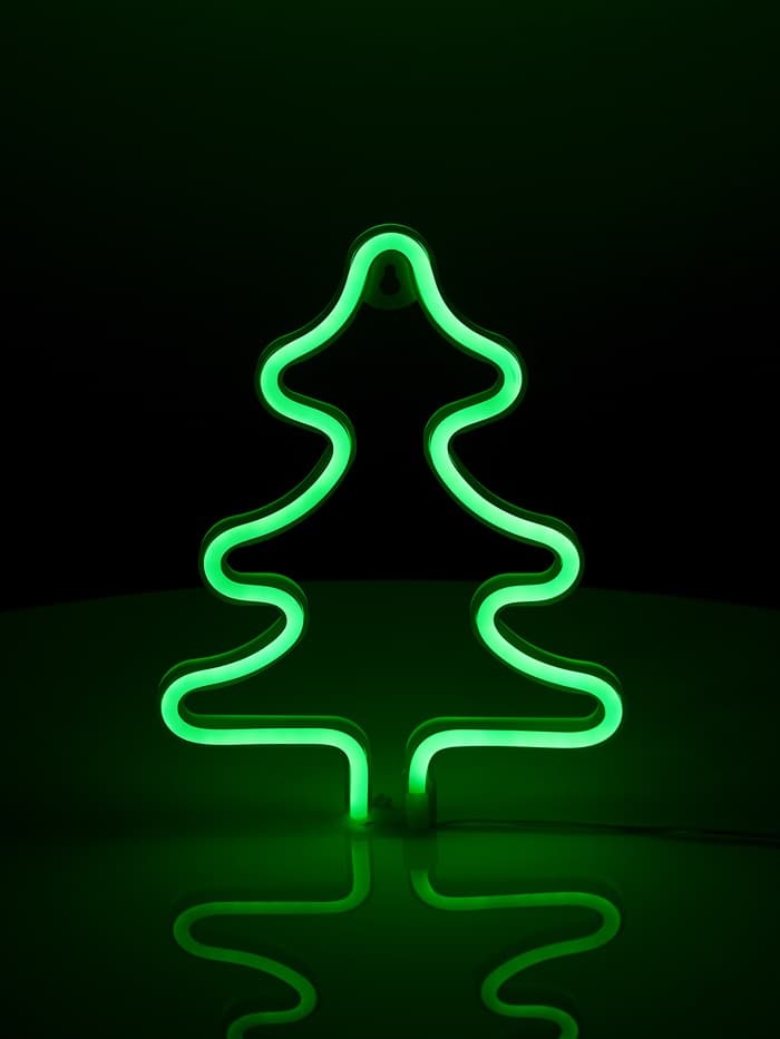 Неоновая вывеска «Ёлка» 20×25 см, батарейки ААх3 (не в комплекте), USB, свечение зелёное