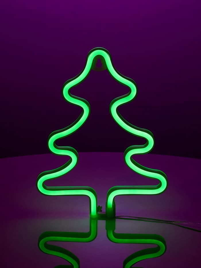 Неоновая вывеска «Ёлка» 20×25 см, батарейки ААх3 (не в комплекте), USB, свечение зелёное