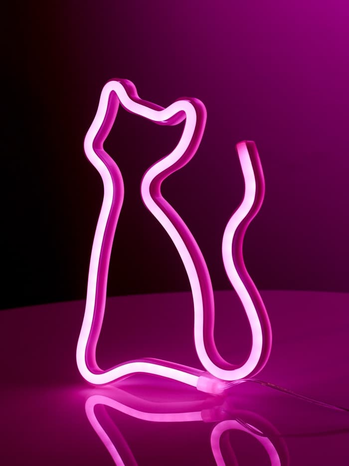 Неоновая вывеска «Кошка» 16×23 см, батарейки ААх3 (не в комплекте), USB, свечение розовое