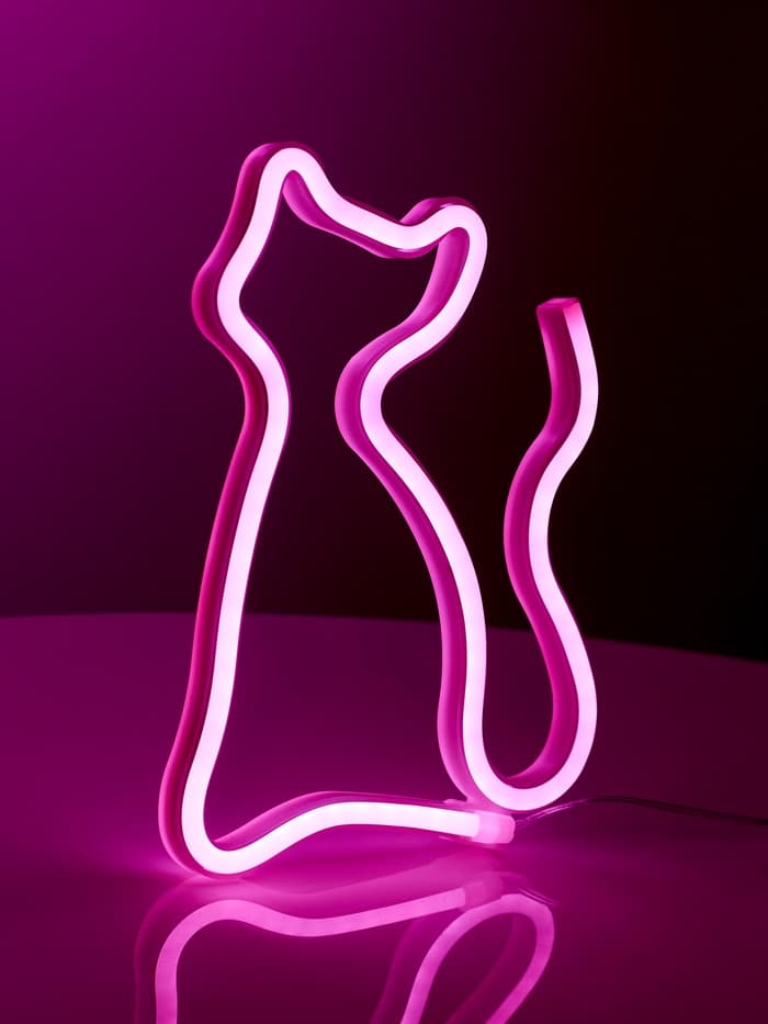 Неоновая вывеска «Кошка» 16×23 см, батарейки ААх3 (не в комплекте), USB, свечение розовое