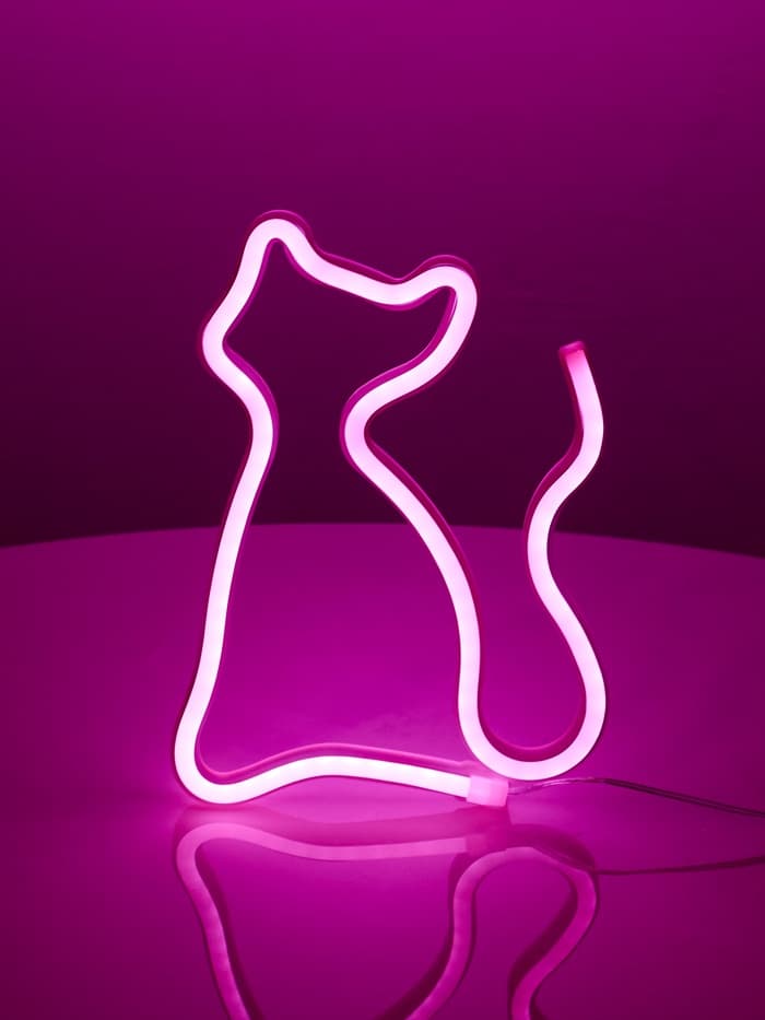 Неоновая вывеска «Кошка» 16×23 см, батарейки ААх3 (не в комплекте), USB, свечение розовое