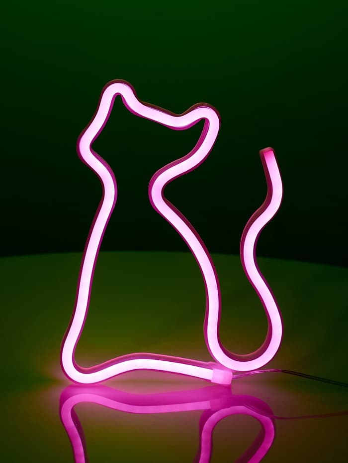 Неоновая вывеска «Кошка» 16×23 см, батарейки ААх3 (не в комплекте), USB, свечение розовое
