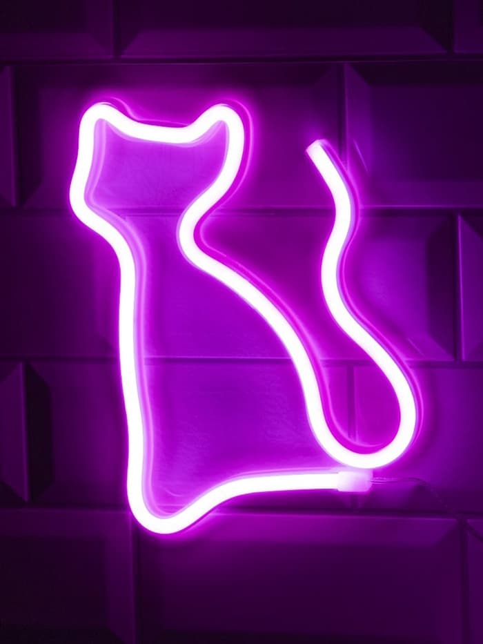 Неоновая вывеска «Кошка» 16×23 см, батарейки ААх3 (не в комплекте), USB, свечение розовое