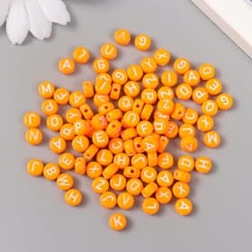 Бусины для творчества пластик «Английские буквы», оранж, набор 20 г, 0.4×0.7×0.7 см