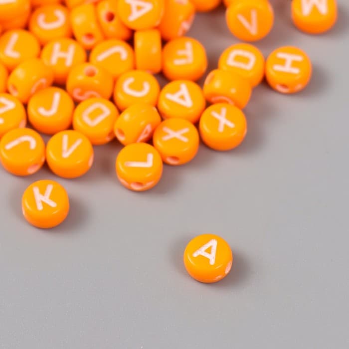 Бусины для творчества пластик «Английские буквы», оранж, набор 20 г, 0.4×0.7×0.7 см