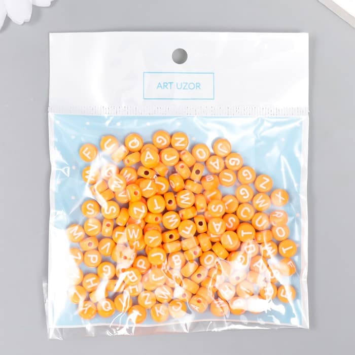 Бусины для творчества пластик «Английские буквы», оранж, набор 20 г, 0.4×0.7×0.7 см