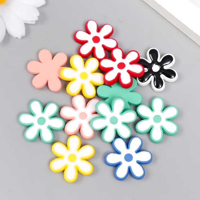 Бусины для творчества акрил «Ромашки», 0.4×2.3×2.3 см, МИКС