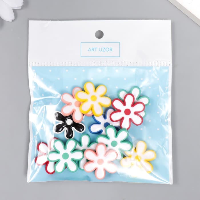 Бусины для творчества акрил «Ромашки», 0.4×2.3×2.3 см, МИКС