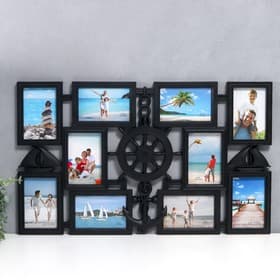 Фоторамка - коллаж на 10 фото 10×15 см «Якорь и штурвал», пластик, мультирамка, чёрная, 41×68 см