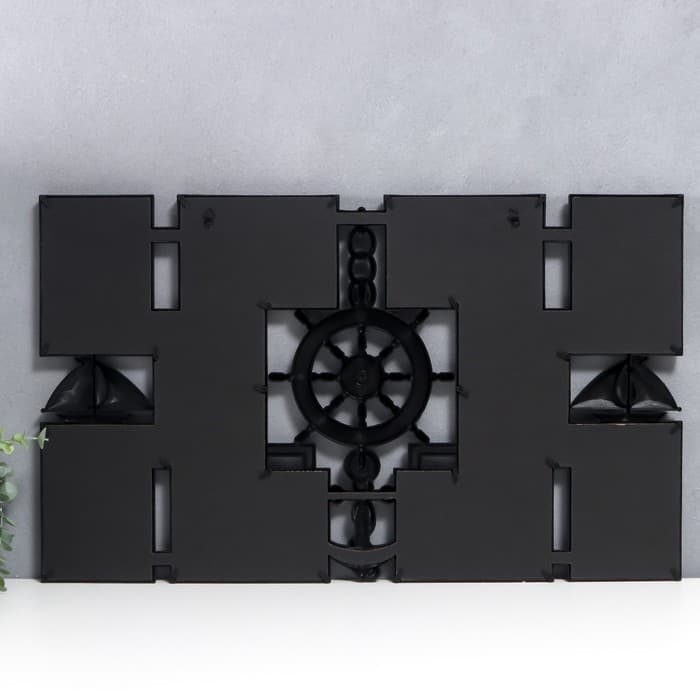 Фоторамка - коллаж на 10 фото 10×15 см «Якорь и штурвал», пластик, мультирамка, чёрная, 41×68 см