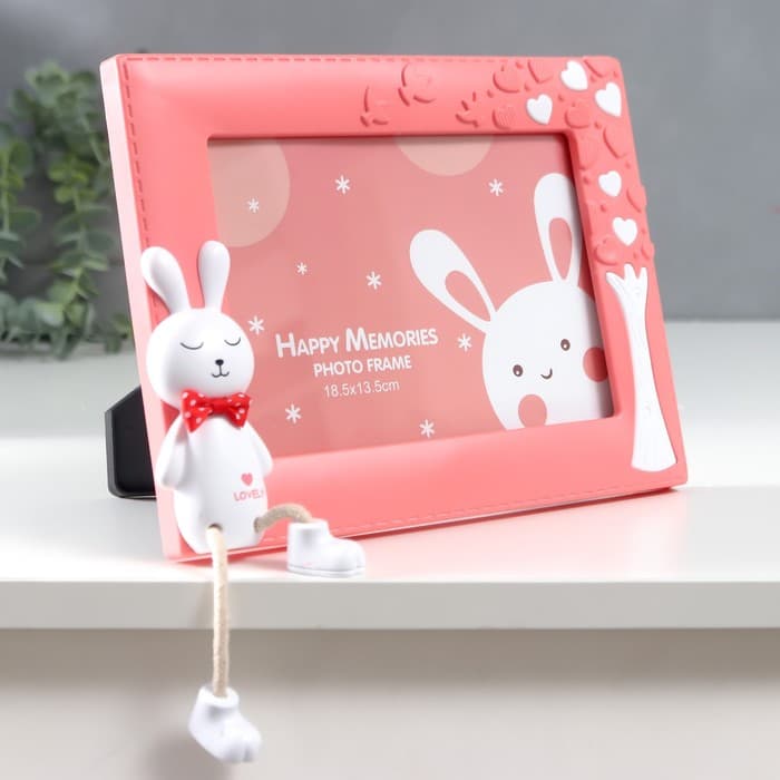 Фоторамка для фото 12×17 см «Зайчик с сердечным деревом», пластик, розовая, 24×18.5 см