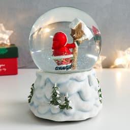 Снежный шар новогодний стеклянный «Снеговик со скворечником», музыкальный, 11.5×11.5×14 см