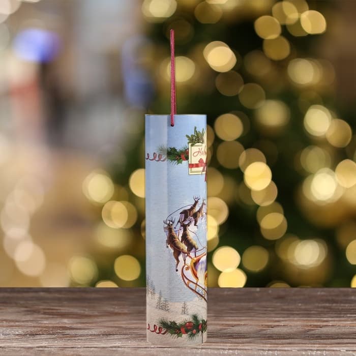 Подарочная коробка, тубус под бутылку «Санта» 92×350 мм (330 мм внутр. высота).