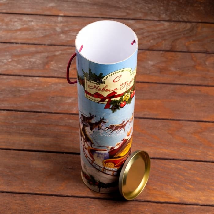 Подарочная коробка, тубус под бутылку «Санта» 92×350 мм (330 мм внутр. высота).