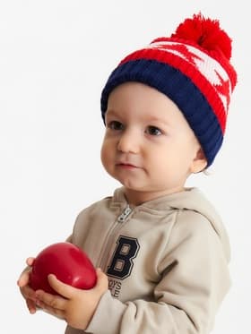 Шапка MINAKU с помпоном, размер 50-52, красная