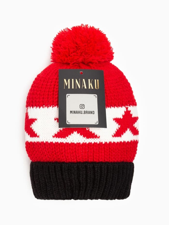 Шапка MINAKU с помпоном, размер 50-52, красная