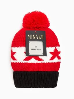 Шапка MINAKU с помпоном, размер 50-52, красная