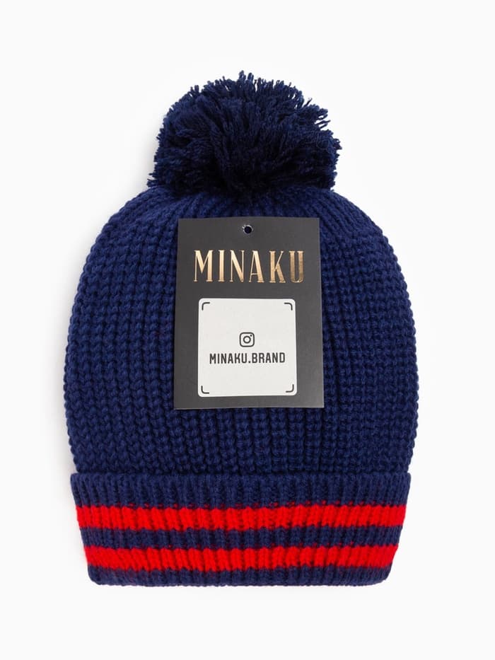 Шапка MINAKU с помпоном, размер 50-52, синяя