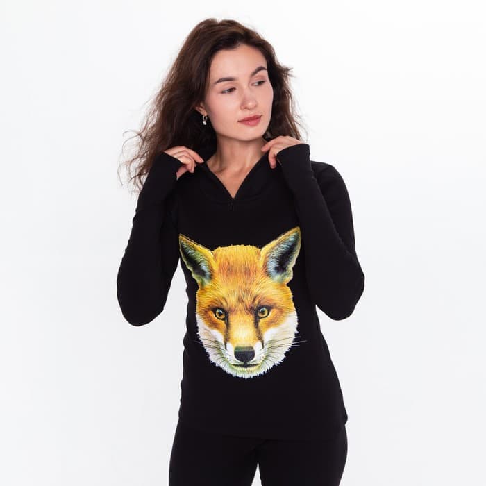 Термобельё женское (джемпер, легинсы) принт лиса, чёрное, размер 42