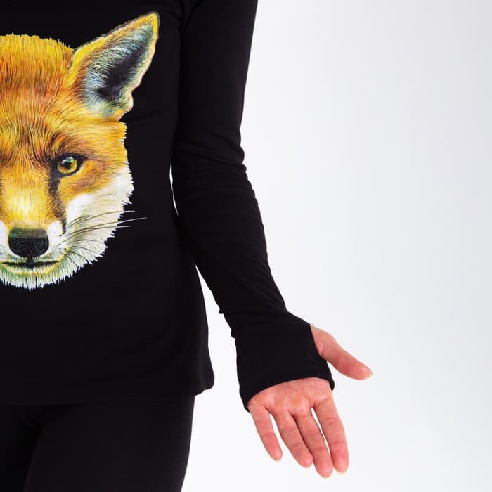 Термобельё женское (джемпер, легинсы) принт лиса, чёрное, размер 42