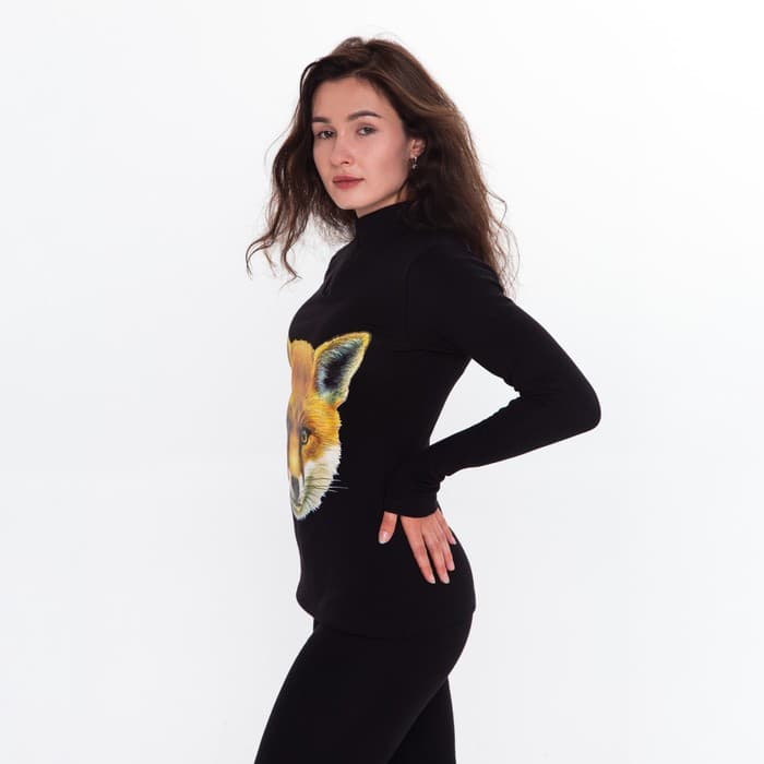 Термобельё женское (джемпер, легинсы) принт лиса, чёрное, размер 42