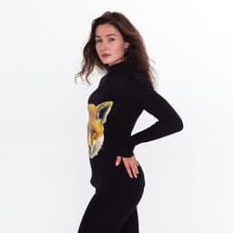 Термобельё женское (джемпер, легинсы) принт лиса, чёрное, размер 42