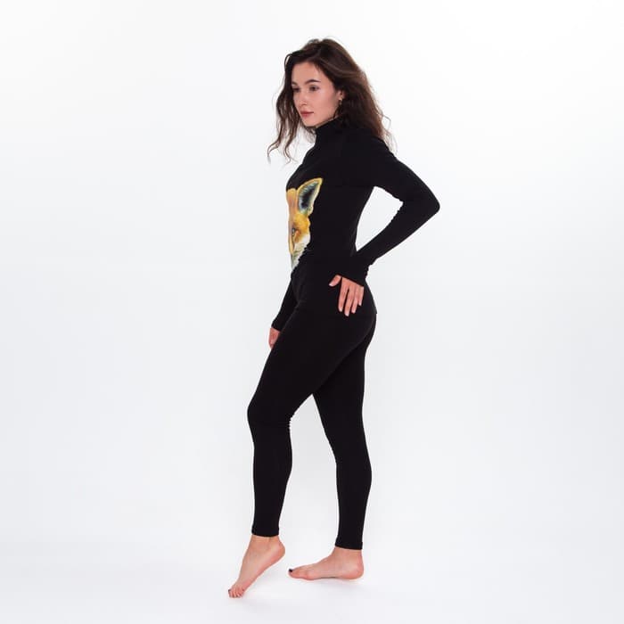 Термобельё женское (джемпер, легинсы) принт лиса, чёрное, размер 42