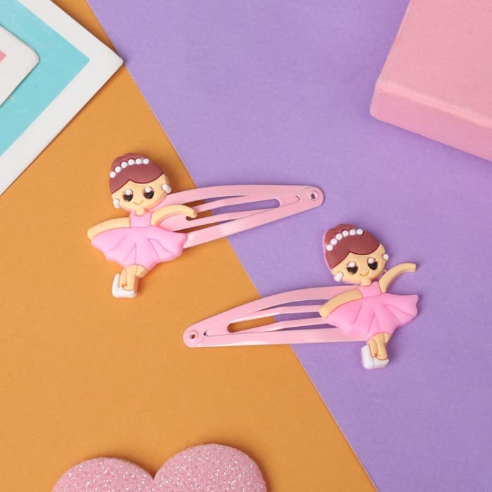 Заколки для волос «Абель», набор 2 шт., балерина, 5 см, розовые