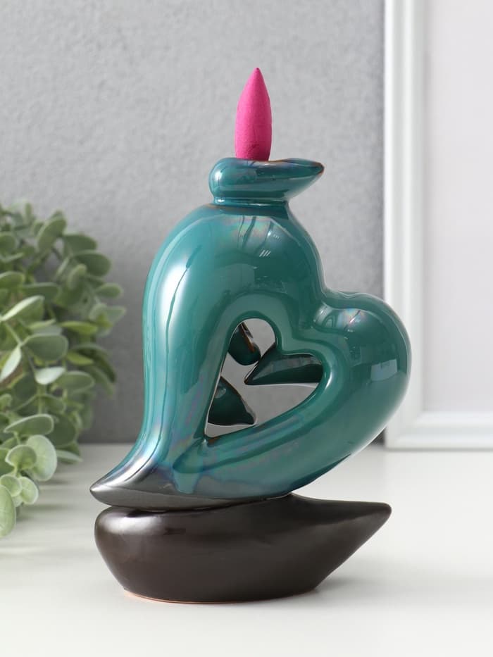 Подставка для благовоний TAKE IT EASY «Сердце», стелющийся дым, зелёное, 13×9×16 см